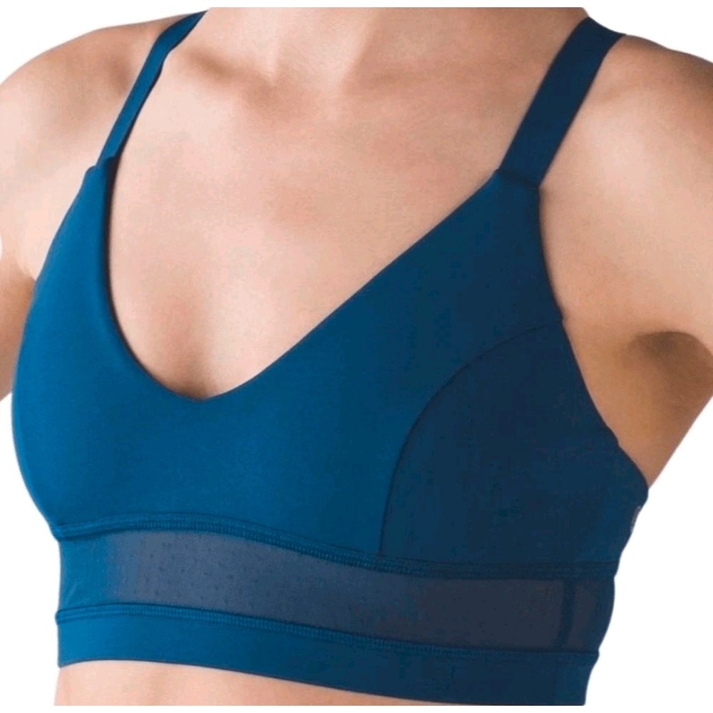 Lululemon Body Con Poseidon Teal Blue Cross Back Mesh Longline Sports Bra Sz 4